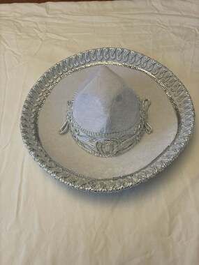 Handcrafted Kid's Mexican Mariachi Charro Sombrero Hat White Silver Trim